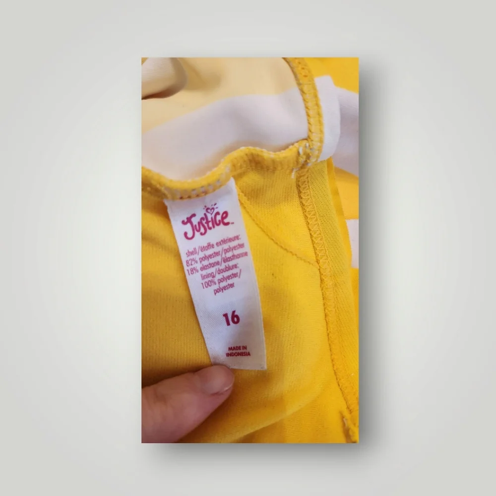 Justice canary yellow white striped tankini top youth size 16